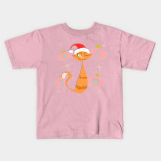 Orange Cat with Pink Ornaments Kids T-Shirt